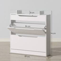 EONLION High gloss Shoe Cabinet with 3 Drawers Storage in White - Size: 100 cm - thumbnail 2