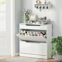 EONLION High gloss Shoe Cabinet with 3 Drawers Storage in White - Size: 100 cm