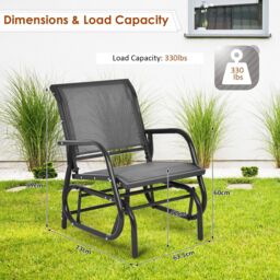 Costway Garden Glider Chair Metal Frame Armchair Swing Rocking Chair Outdoor Indoor in Grey - thumbnail 2