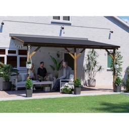 Dunster House Wooden Lean-To Gazebo 4x3m Wall Mounted, Superfelt Included, Utopia in Brown - thumbnail 2