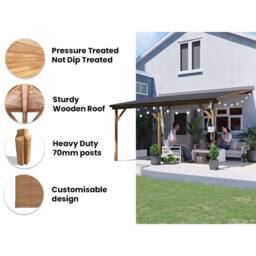 Dunster House Wooden Lean-To Gazebo 4x3m Wall Mounted, Superfelt Included, Utopia in Brown - thumbnail 3