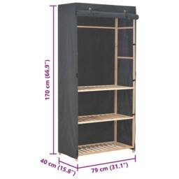 Berkfield Home Decorative 3-Tier Wardrobe Grey 79x40x170 cm Fabric - Size: 79 x 40 x 170 cm - thumbnail 6