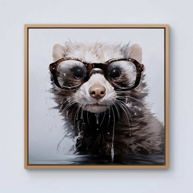 Warren Reed - Designer Splashart Ferret With Glasses Framed Canvas in Light Brown - Size: w40 inch x h40 inch - image 1
