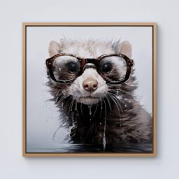 Warren Reed - Designer Splashart Ferret With Glasses Framed Canvas in Light Brown - Size: w40 inch x h40 inch - thumbnail 1