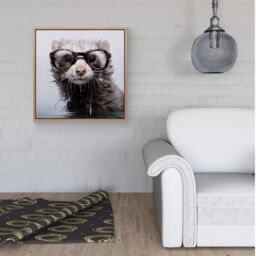 Warren Reed - Designer Splashart Ferret With Glasses Framed Canvas in Light Brown - Size: w40 inch x h40 inch - thumbnail 2