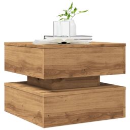Berkfield Home Coffee Table with LED Lights Artisian Oak 50x50x40 cm in Brown - Size: 50 x 50 x 40 cm - thumbnail 6