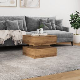 Berkfield Home Coffee Table with LED Lights Artisian Oak 50x50x40 cm in Brown - Size: 50 x 50 x 40 cm - thumbnail 4