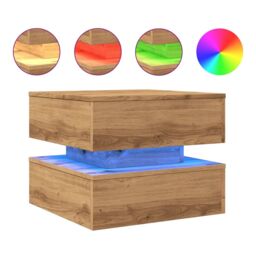 Berkfield Home Coffee Table with LED Lights Artisian Oak 50x50x40 cm in Brown - Size: 50 x 50 x 40 cm - thumbnail 2
