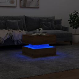 Berkfield Home Coffee Table with LED Lights Artisian Oak 50x50x40 cm in Brown - Size: 50 x 50 x 40 cm - thumbnail 5