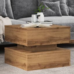 Berkfield Home Coffee Table with LED Lights Artisian Oak 50x50x40 cm in Brown - Size: 50 x 50 x 40 cm - thumbnail 1