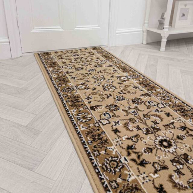 runrug Hallway Carpet Runner Rug - Soft & Comfy, 9mm - 'Traditional' in Beige - Size: 60 cm x 180 cm