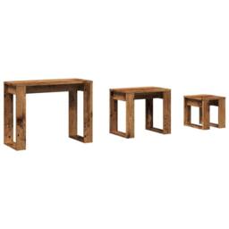 Berkfield Home Nest of Tables 3 pcs Old Wood Engineered Wood in Brown - thumbnail 2