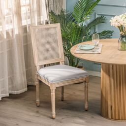 Nordlys Set of 2 Classic Dining Room Chairs Wood Cane Rattan Fabric in Grey - thumbnail 2
