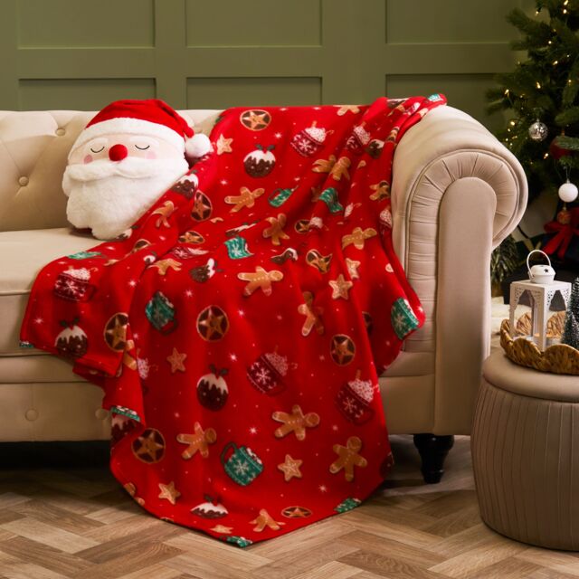 OHS Christmas Treats Print Polar Fleece Throw Soft Lightweight Blanket - Red - Size: 120 cm x 150 cm - image 1