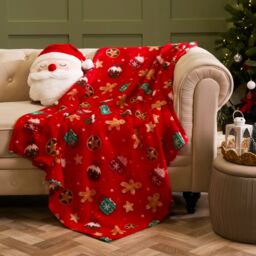 OHS Christmas Treats Print Polar Fleece Throw Soft Lightweight Blanket - Red - Size: 120 cm x 150 cm - thumbnail 1