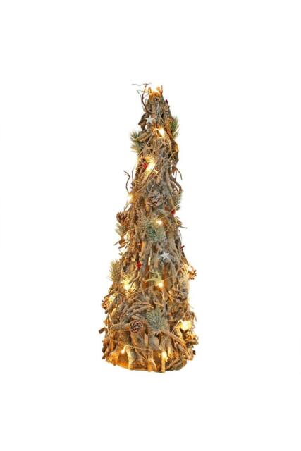 KDMD 100cm Wooden Frosted Decorative Christmas Twig Tree with Lights in Brown - image 1