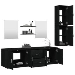 Berkfield Home Durable 7 Piece Bathroom Furniture Set Black Engineered Wood - thumbnail 1