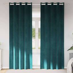 Berkfield Home Blackout Curtains with Eyelets 2 pcs Dark Green Velvet - thumbnail 2
