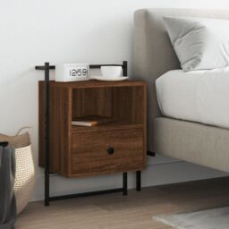 Berkfield Home Bedside Cabinet Wall-mounted Brown Oak 40x30x61 cm Engineered Wood - Size: 40 x 30 x 61 cm - thumbnail 1