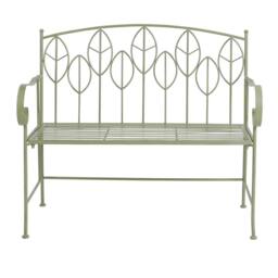 Charles Bentley Sage Green Leaf Design Rustic Metal Garden Bench - thumbnail 6