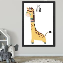 ARTZE Be Kind Giraffe Tribal Animal Quote Framed Print SIZE: A3 with Black Frame in Yellow - Size: A4 - thumbnail 2
