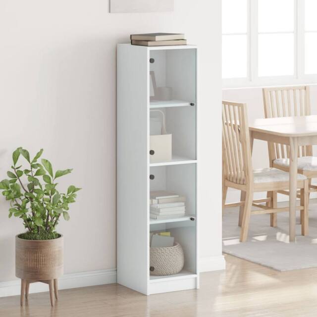 Berkfield Home Highboard with Glass Doors White 35x37x142 cm - Size: 35 x 37 x 142 cm - image 1