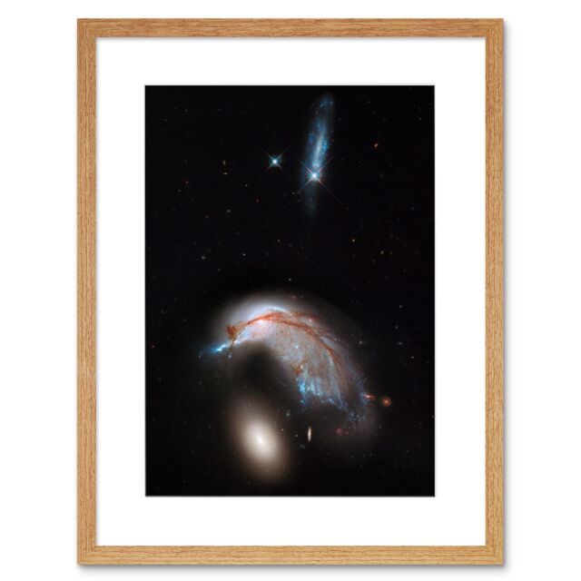 Artery8 Wall Art Print Hubble Space Astronomy Colliding Galaxy Pair ARP 142 Spiral NGC 2936 Interacting w/ Elliptical NGC 2937 Artwork Framed 9X7 - image 1