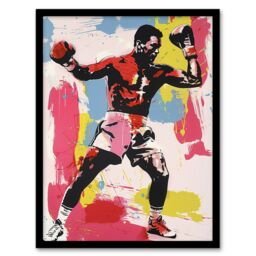"Artery8 Boxer Sport Portrait Boxing Gloves Colourful Bold Framed Art Print - Size: W12"" x H16""" - thumbnail 1