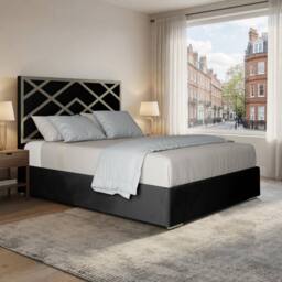 Casani Marden Upholstered Soft Velvet Black Metal Designer Bed Frame - Size: Small Double - thumbnail 1