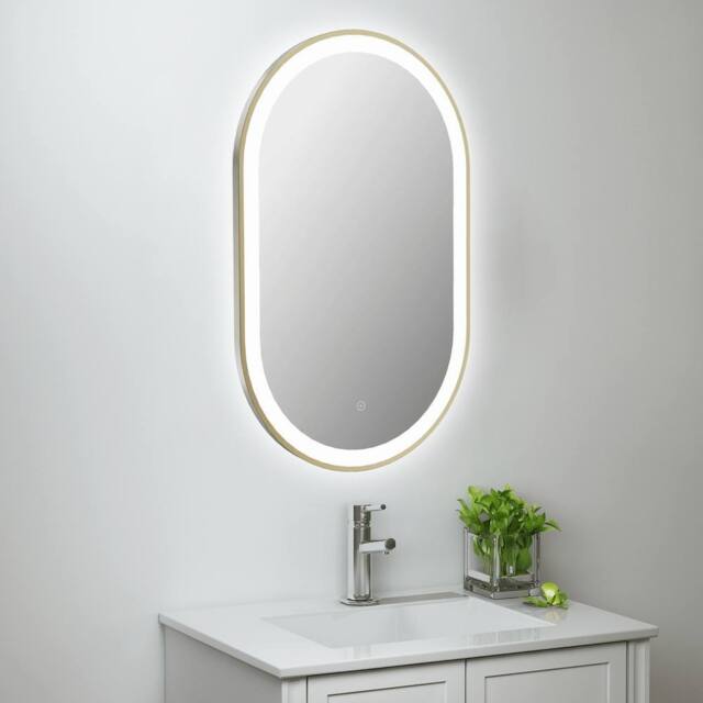 Bathroom Kingdom Martha Brushed Brass Oval LED Mirror 500x800mm in Gold - image 1