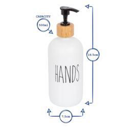 Harbour Housewares 2pc Glass Hand & Dish Soap Dispenser Set with Bamboo Tray - 500ml - White/Black in White - thumbnail 3