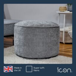 icon Round Chenille Bean Bag Pouffe Sage Green Large Chenille Footstool in Mid Grey - thumbnail 4