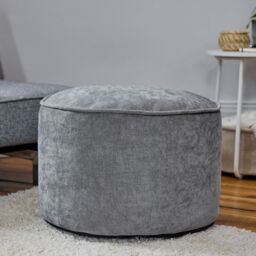 icon Round Chenille Bean Bag Pouffe Sage Green Large Chenille Footstool in Mid Grey - thumbnail 2