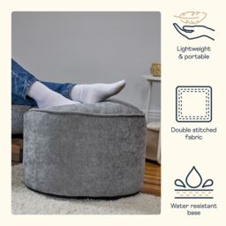 icon Round Chenille Bean Bag Pouffe Sage Green Large Chenille Footstool in Mid Grey - thumbnail 5