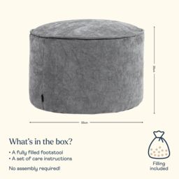 icon Round Chenille Bean Bag Pouffe Sage Green Large Chenille Footstool in Mid Grey - thumbnail 6