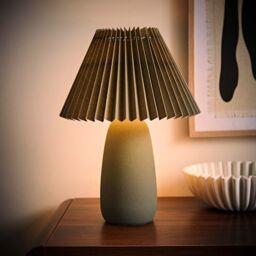 ValueLights Taggie Dark Green Ceramic Table Lamp with Origami Lamp Shade & Bulb - thumbnail 1