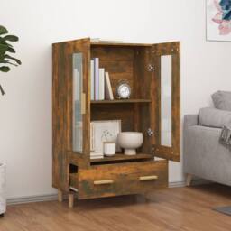 Berkfield Home Highboard Smoked Oak 70x31x115 cm Engineered Wood in Brown - Size: 70 x 31 x 115 cm - thumbnail 3