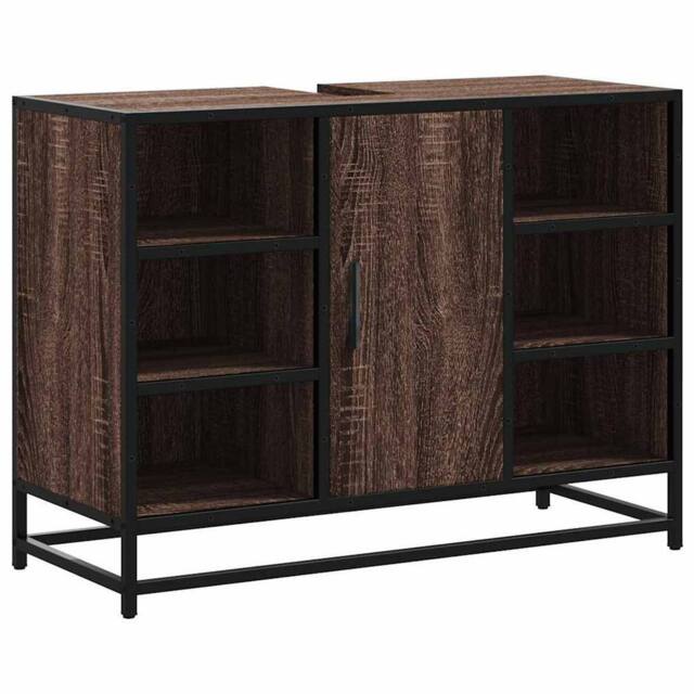 Berkfield Home Bathroom Sink Cabinet Brown Oak 80x33x60 cm Engineered Wood - Size: 80 x 33 x 60 cm - image 1