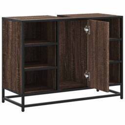 Berkfield Home Bathroom Sink Cabinet Brown Oak 80x33x60 cm Engineered Wood - Size: 80 x 33 x 60 cm - thumbnail 6