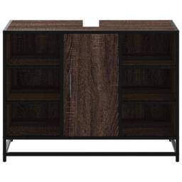 Berkfield Home Bathroom Sink Cabinet Brown Oak 80x33x60 cm Engineered Wood - Size: 80 x 33 x 60 cm - thumbnail 5