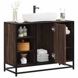 Berkfield Home Bathroom Sink Cabinet Brown Oak 80x33x60 cm Engineered Wood - Size: 80 x 33 x 60 cm - thumbnail 2