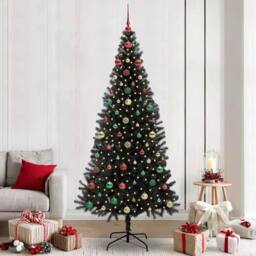 Berkfield Home Christmas Tree with 300 LEDs with Stand Black 240 cm PVC