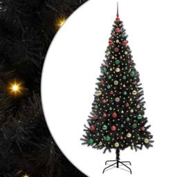 Berkfield Home Christmas Tree with 300 LEDs with Stand Black 240 cm PVC - thumbnail 2