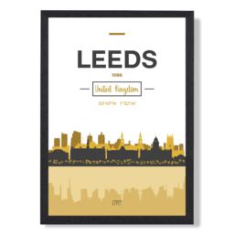 ARTZE Leeds Yellow & Black City Skyline Framed Print SIZE: A4 with Black Frame - thumbnail 1