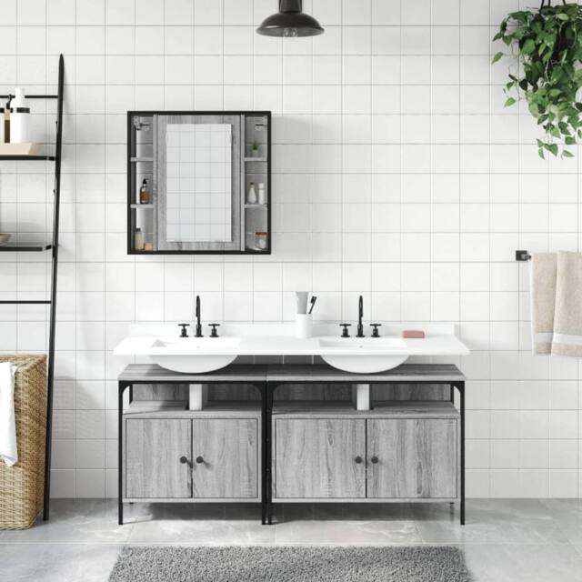 Berkfield Home Stylish 3 Piece Bathroom Cabinet Set Grey Sonoma Engineered Wood - image 1