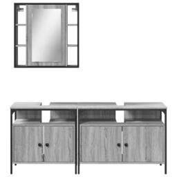 Berkfield Home Stylish 3 Piece Bathroom Cabinet Set Grey Sonoma Engineered Wood - thumbnail 6