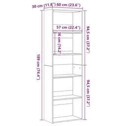 Berkfield Home Modern Bookcase Black Oak 60x30x189 cm Engineered Wood - Size: 60 x 30 x 189 cm - thumbnail 9