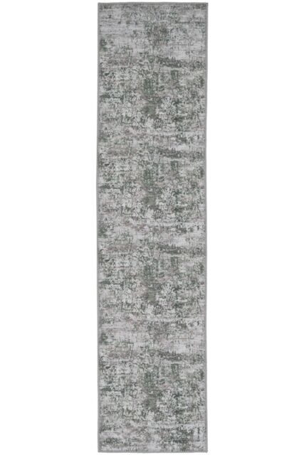 Kukoon Moss Green Distressed Hallway Runner Rug Non Slip & Washable in Dark Olive - Size: 80 cm x 300 cm - image 1