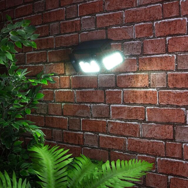mysmartbuy 400 Lumen Motion Sensor Wall Security Light - Solar Powered Wide Angle Floodlight with 3 Heads for Garage, Front Door, Garden in Black - image 1