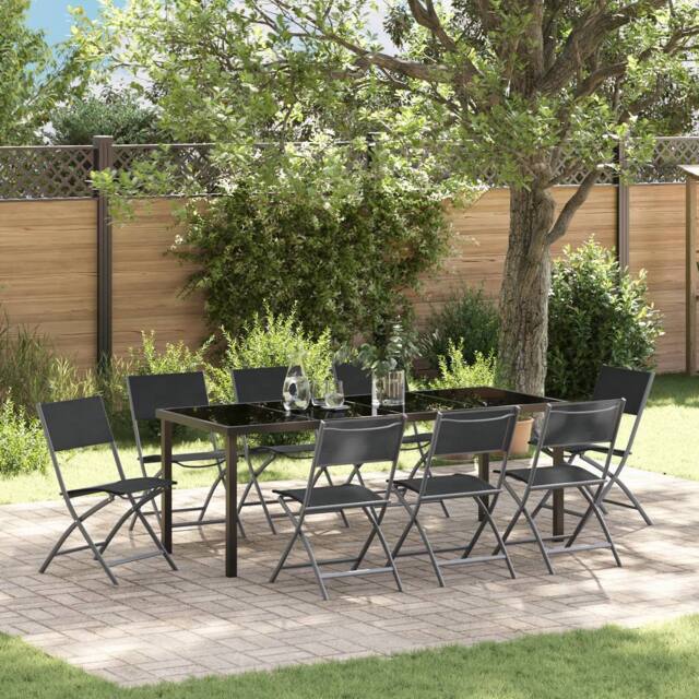Berkfield Home 9 Piece Garden Dining Set Black Textilene & Steel - image 1